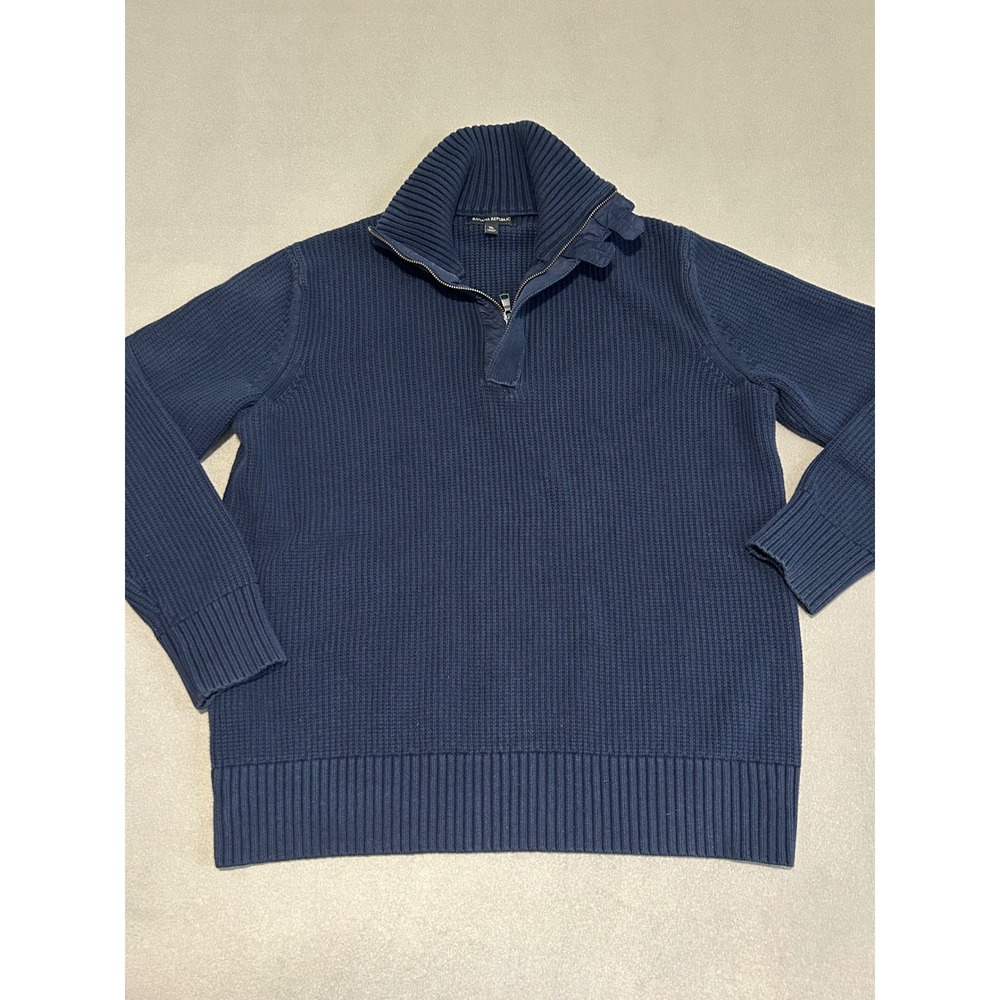 Banana Republic Mens XL Navy Blue Waffle Knit Quarter Zip Mock Neck Sweater